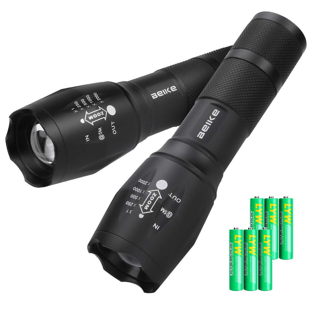 Beike 2 Pack LED Tactical Flashlight (Batteries Included) - 5 Modes, High Lumen, Zoomable, Water Resistant, Handheld light for Camping, Hiking, Outdoor, Emergency - BeesActive Australia