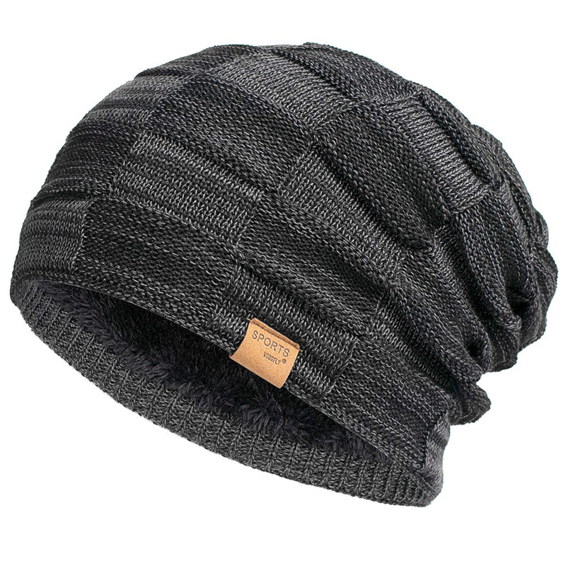 Vgogfly Slouchy Beanie for Men Winter Hats for Guys Cool Beanies Mens Lined Knit Warm Thick Skully Stocking Binie Hat Black - BeesActive Australia
