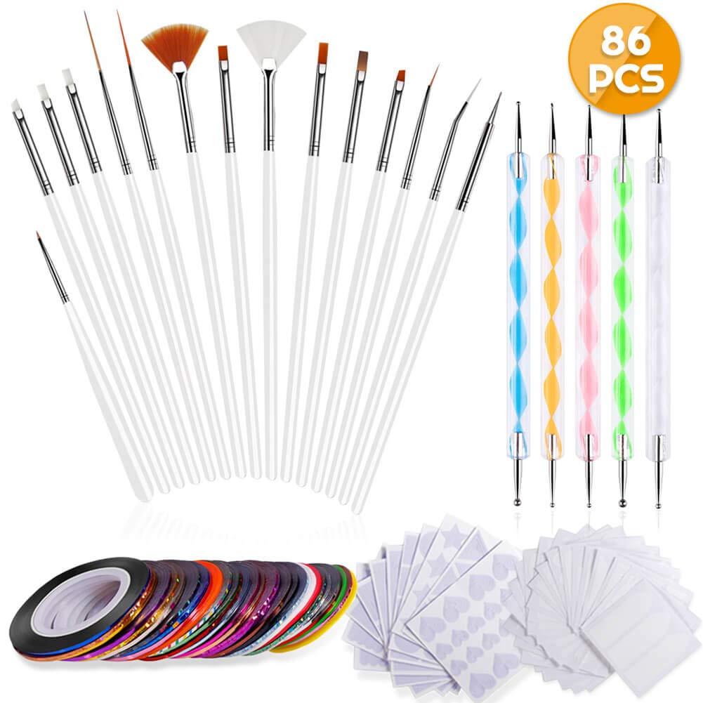 Anezus Nail Art Brushes Nail Art Painting Polish Design Tools Set with 15Pcs Nail Gel Brushes, 5Pcs Nail Dotting Pen, 30 Colors Nail Striping Tape and 36 Sheets Nail Stencils French Tip Guides Sticker - BeesActive Australia