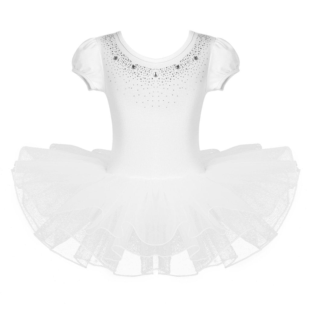 [AUSTRALIA] - Agoky Children Girls Rhinestones Ballet Dance Tutu Dress Ballerina Leotard Fairy Princess Dress up Costumes 5 / 6 White 