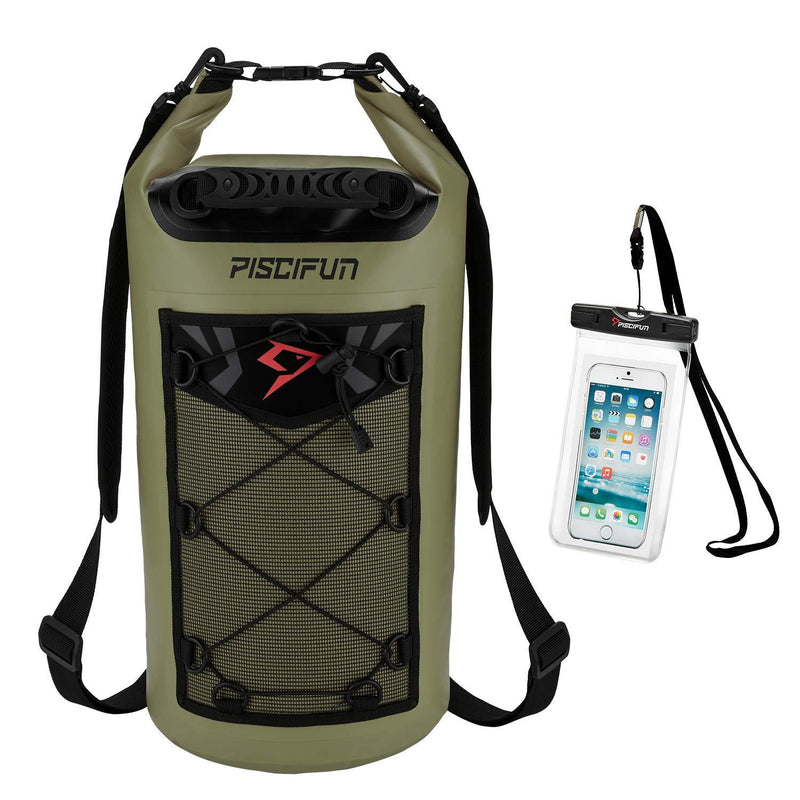 [AUSTRALIA] - Piscifun Waterproof Dry Bag Backpack 5L 10L 20L 30L 40L Floating Dry Backpack with Waterproof Phone Case for Water Sports - Fishing, Boating, Kayaking, Surfing, Rafting Gifts for Men and Women Army Green Dry Bag Combo 