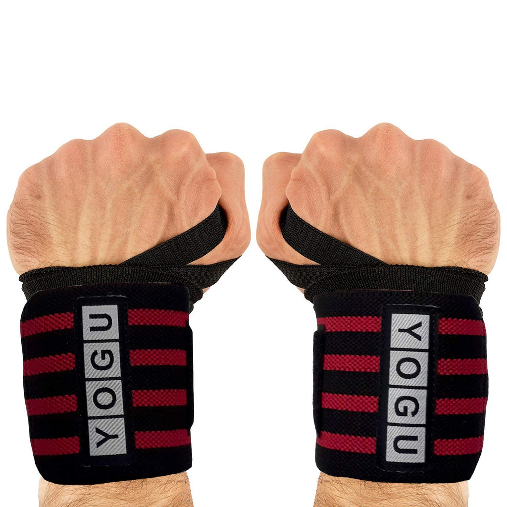YOGU Wrist Wraps with Thumb Loops Wrist Support Braces for Heavier Weight Lifting Xfit Powerlifting Crossfit Strength Training Gym Workouts Bodybuilding Wrist Straps 18" Pair with Free Carry Bag Red - BeesActive Australia