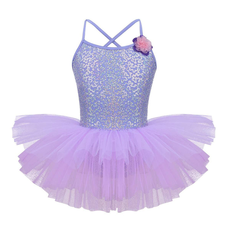 [AUSTRALIA] - TiaoBug Kid Girls Sequins Straps 3D Flowers Ballet Dance Gymnastics Leotard Tutu Leotard Fairy Dress Princess Costumes 6 Lavender 