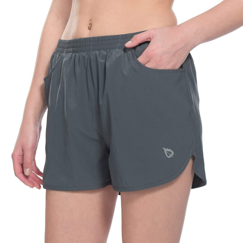 [AUSTRALIA] - BALEAF Women's 3" Running Shorts Gym Athletic Shorts Pockets Grey Small 