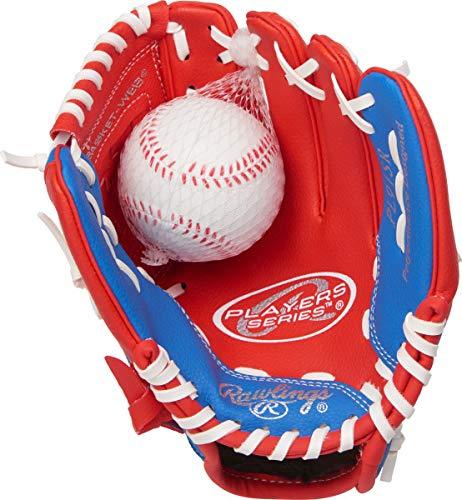 [AUSTRALIA] - Rawlings Players Series Youth Tball/Baseball Gloves Right 9 inch (Ages 3-5) Red/Blue with Ball 