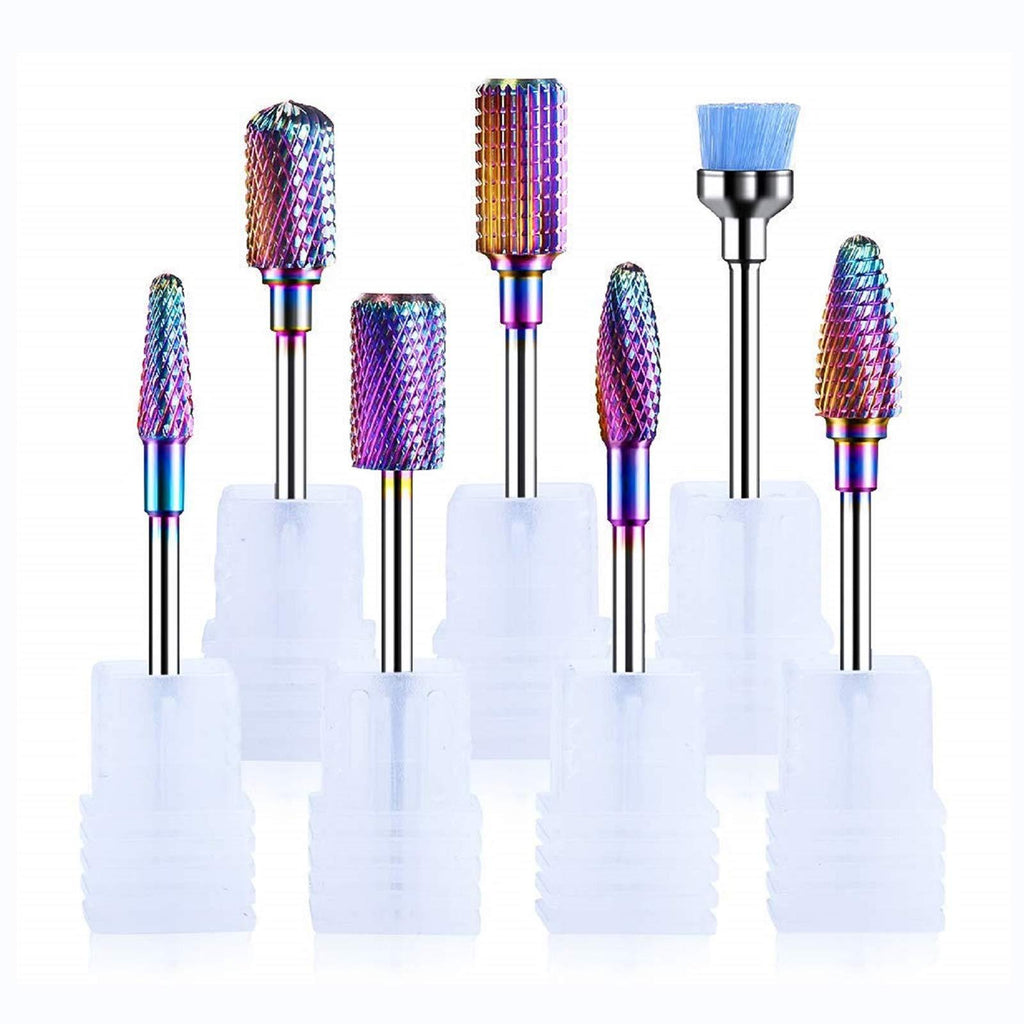 MelodySusie Nail Drill Bits, Professional Tungsten Carbide Drill Bits Set for Acrylic Gel Nails Polishing Remove Manicure Pedicure, 3/32 Inch (7Pcs, Colorful) 7Pcs A- Rainbow - BeesActive Australia