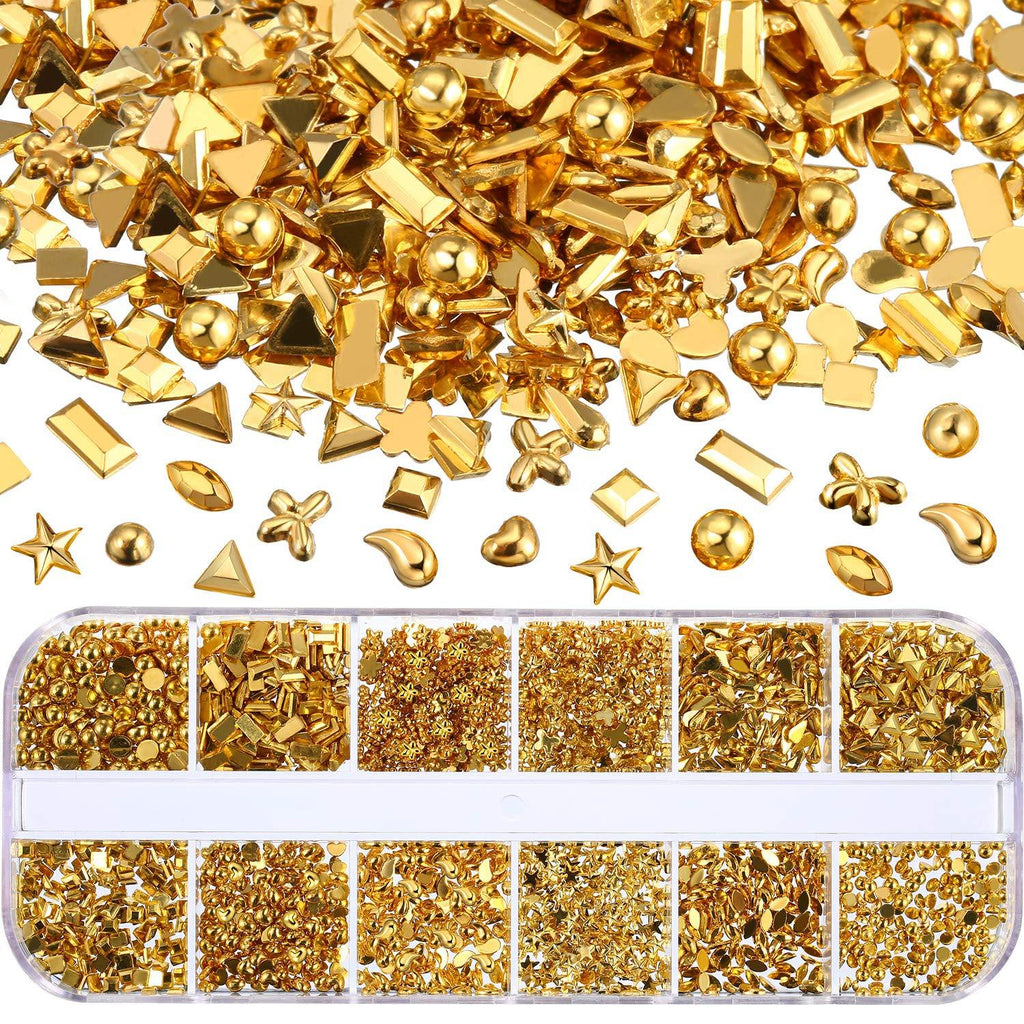 Bememo 2400 Pieces Gold Metal Nail Studs Star Flower Nail Charm Kit 3D Nail Art Jewelry Decoration Supplies Crafts Clothes - BeesActive Australia