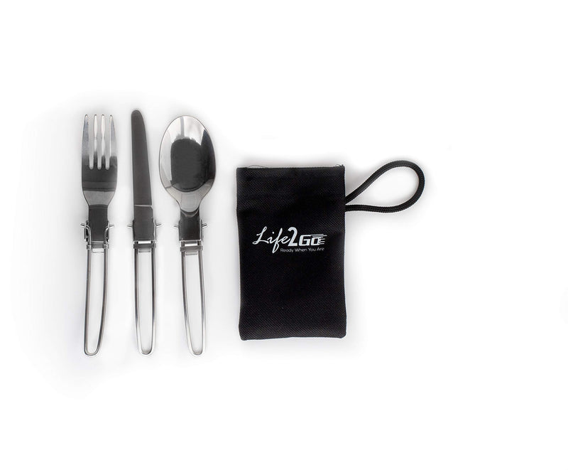 LIFE 2 GO 3-Piece Stainless Steel Folding Utensil Set/Silverware with Storage Case includes a Fork, Spoon, and Knife and is portable, lightweight with a strong and compact design. - BeesActive Australia