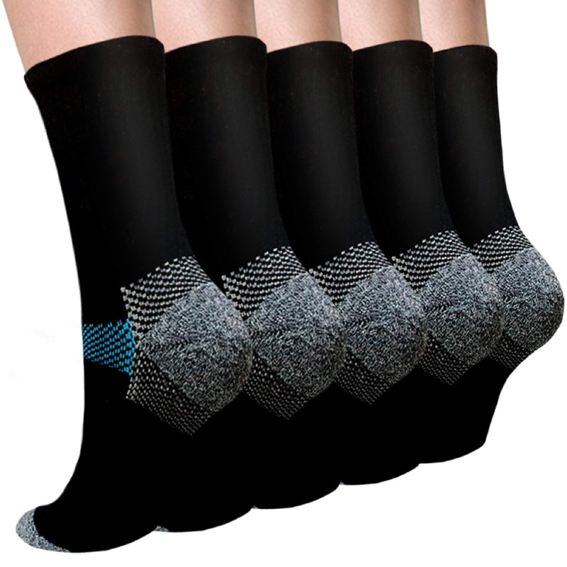 Copper Compression Socks for Men & Women Circulation- Arch Ankle Support for Athletic Running Medical Cycling B01-black Crew -5 Pairs Large-X-Large - BeesActive Australia