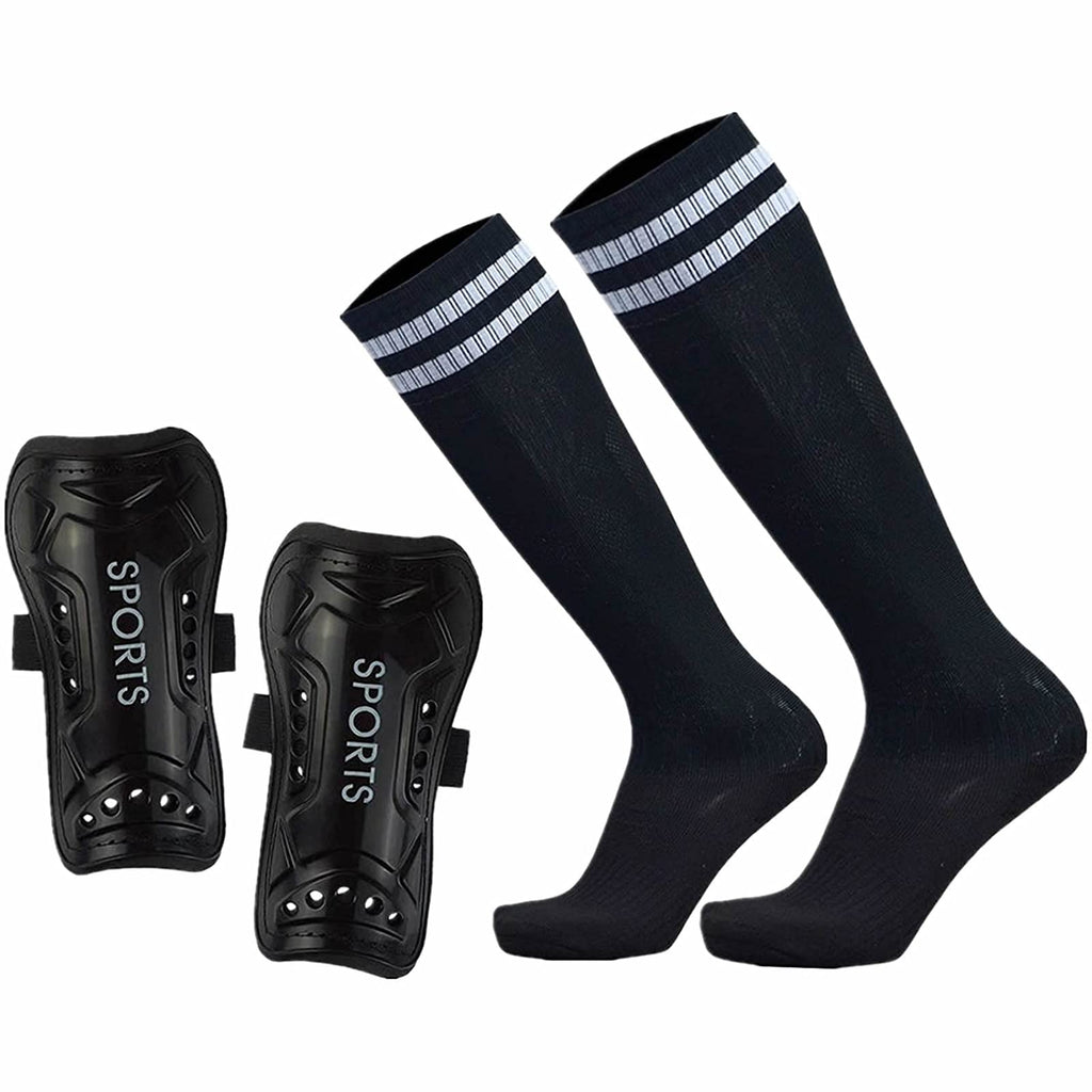 Geekism Sport Soccer Shin Guards Youth - 2 Pair 3 Sizes Shin Pads Child Calf Protective Gear 3-15 Years Old Girls Boys Toddler Kids Teenagers Black 1 Pack Soccer Shin Guards + Socks M 3'10 - 4'8 Tall - BeesActive Australia