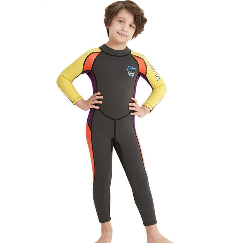 Neoprene Kids Wetsuit for Boys Girls 2.5MM One Piece Full Body Long Sleeve Swimsuit, UV Protection Keep Warm for Scuba Diving Snorkeling Swimming Fishing Boys Grey S (Height 37”-41”) - BeesActive Australia