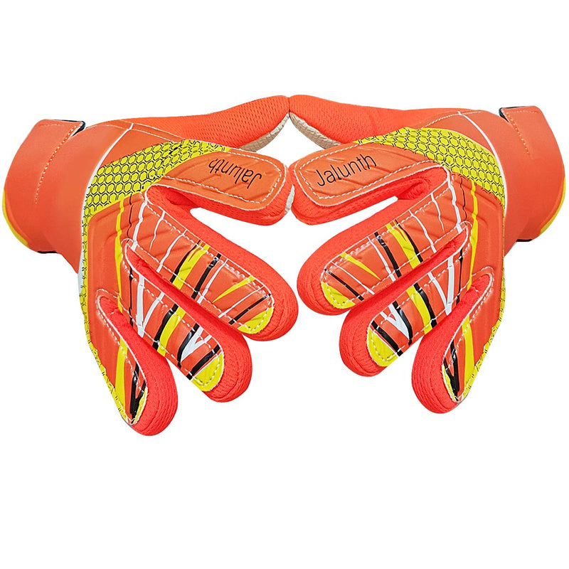 Jalunth Goalkeeper Goalie Soccer Gloves - Kids & Youth Football Goal Keeper Gloves with Embossed Anti-Slip Latex Palm and Soft PU Hand Back Orange 6 - BeesActive Australia