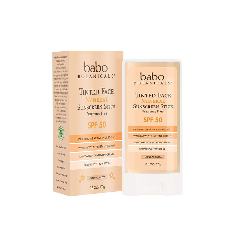 Babo Botanicals Tinted Moisturizing Face Mineral Stick Sunscreen SPF 50 with 70+ Organic Ingredients, Unscented, 0.6 Ounce 0.6 Ounce (Pack of 1) - BeesActive Australia