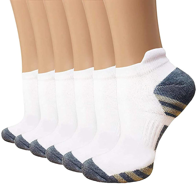 [AUSTRALIA] - Copper Plantar Fasciitis Running Compression Socks for Men & Women – 3/6 Pairs Arch Support Ankle Socks for Athletic&Travel Small-Medium A1 - No Show 6 White 