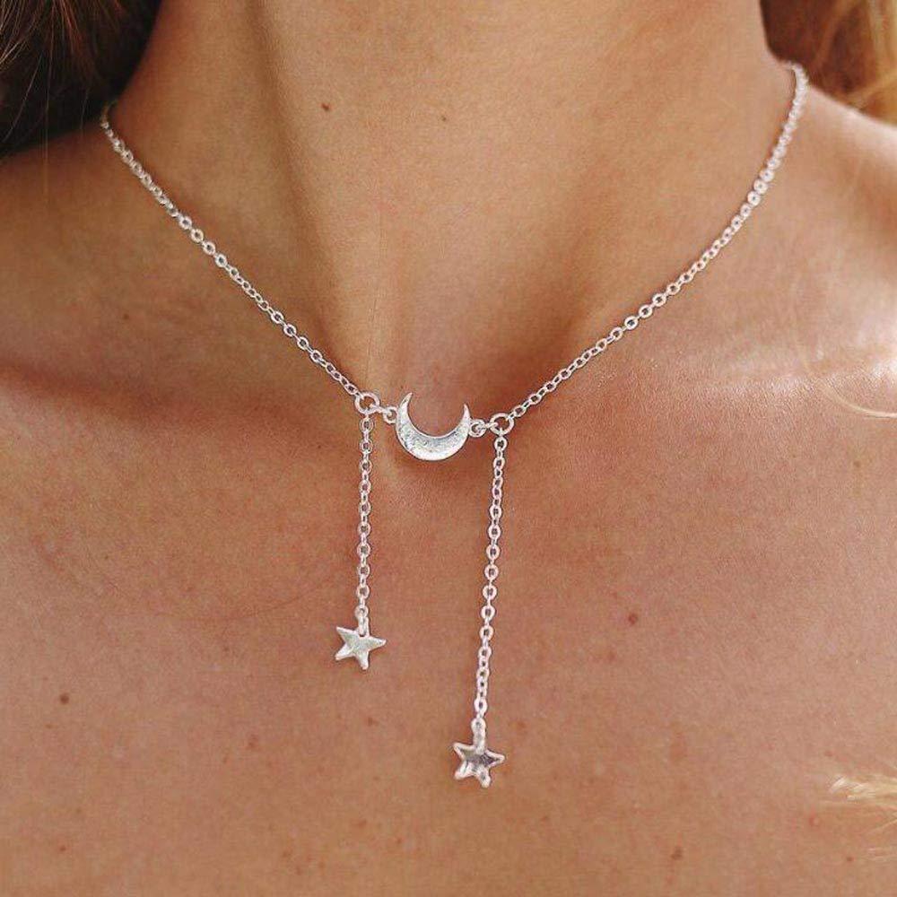 Jovono Bohemian Necklace with Moon and Star Pendant for Birthday Friendship Jewelry Mothers Day Gift (Silver) Silver - BeesActive Australia