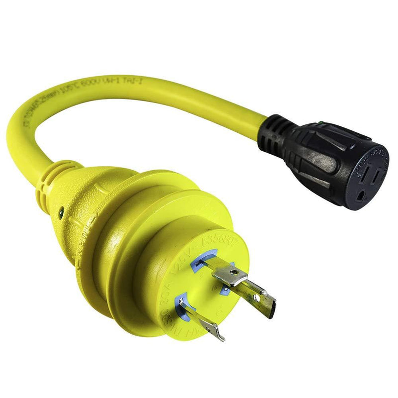 [AUSTRALIA] - MARVINE Cable Shore Power Cord Adapter 30Amp Lock Male L5-30P to 15Amp Female 5-15R Pigtail 1.5Ft (30A L5-30P to 15A 5-15R) 30A L5-30P to 15A 5-15R 