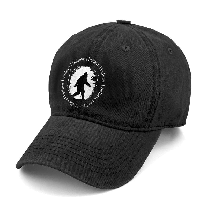 Unisex UFO Bigfoot Denim Hat Adjustable Washed Dyed Cotton Dad Baseball Caps One Size Black - Bigfoot I Believe - BeesActive Australia