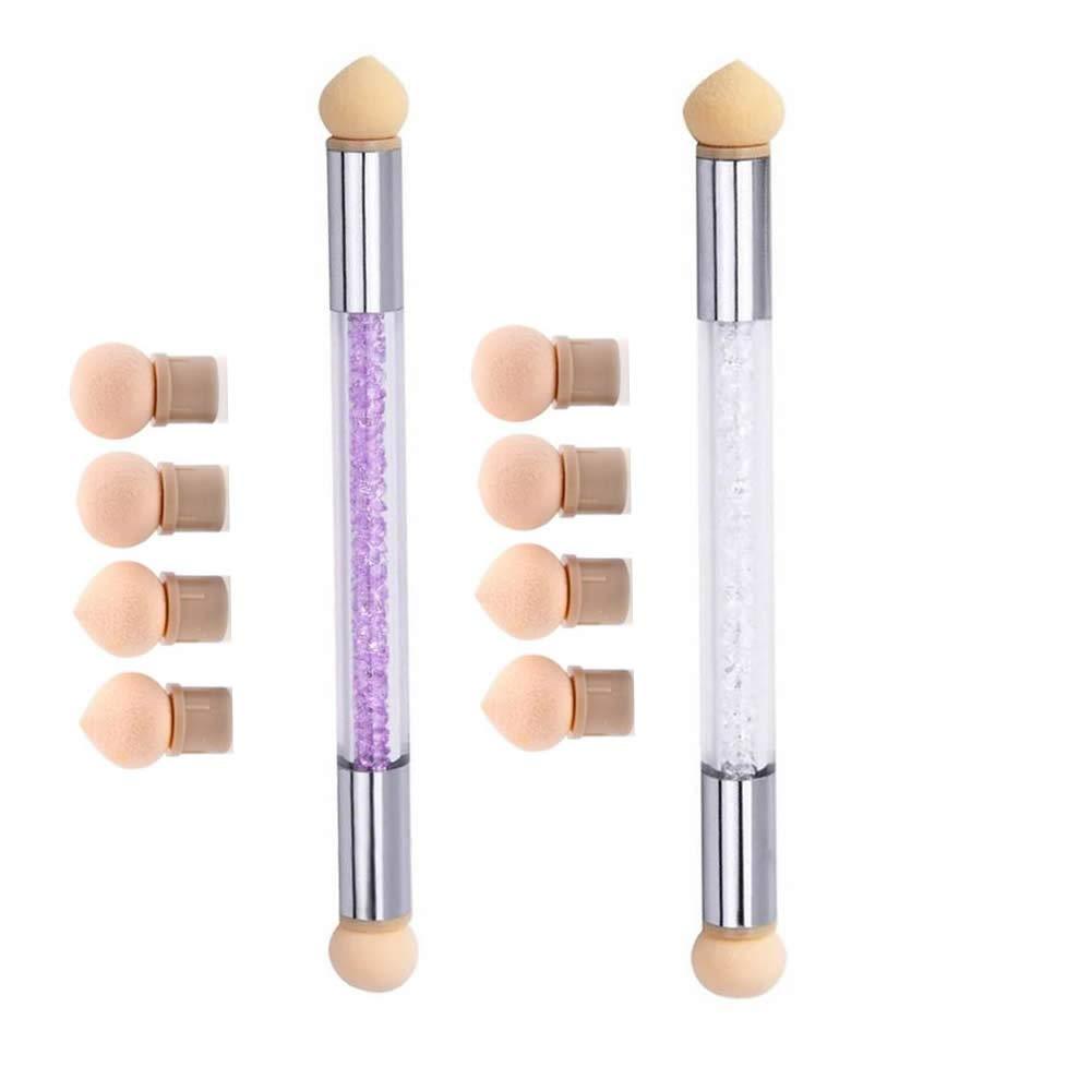 RAYNAG Set of 2 Dual Tipped Ombre Sponge Brush Nail Gradient Shading Pen Nail Tip Builder with 8 Replacement Heads,Purple+White Purple + White - BeesActive Australia