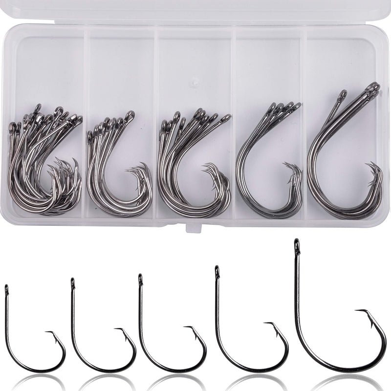 Circle Hooks Saltwater Fishing Hook - 50/150pcs in-line Straight Eye Circle Hook High Carbon Steel Chemically Sharpened Barbed Point Octopus Hook Wire Hooks 50pcs (5/0-9/0) - BeesActive Australia