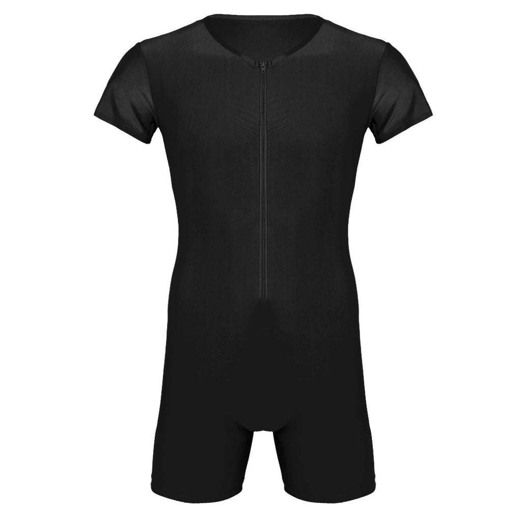 [AUSTRALIA] - ranrann Mens Lycra Spandex Wrestling Singlet Jumpsuit Front Zipper Boxer Briefs Zentai Bodysuit Black X-Large 