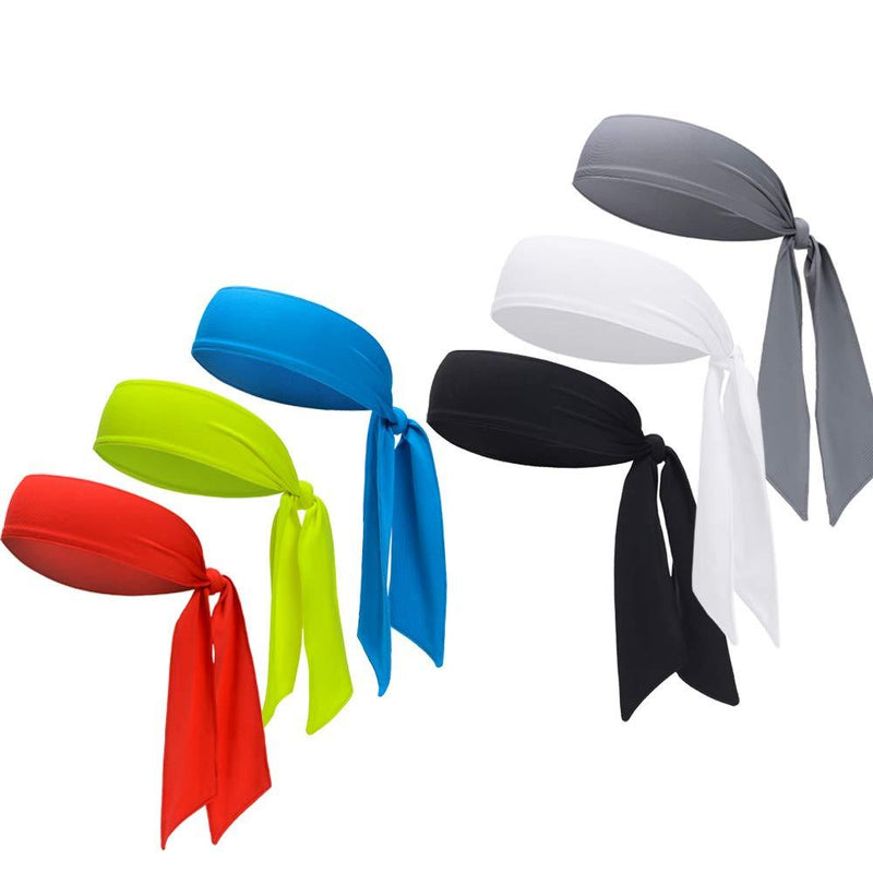 DEMIL Sports Headband - Head Tie Tennis Tie Hairband - Sweatbands Headbands Wristbands Head Wrap - Ideal for Working Out,Tennis 6pcs-black+grey+blue+white+yellow+red - BeesActive Australia