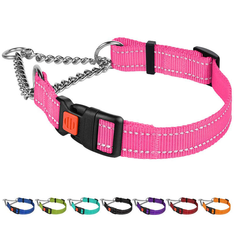 CollarDirect Reflective Dog Collar Martingale Collars Side Release Buckle Chain Training Adjustable Pet Collars Large Pink - BeesActive Australia