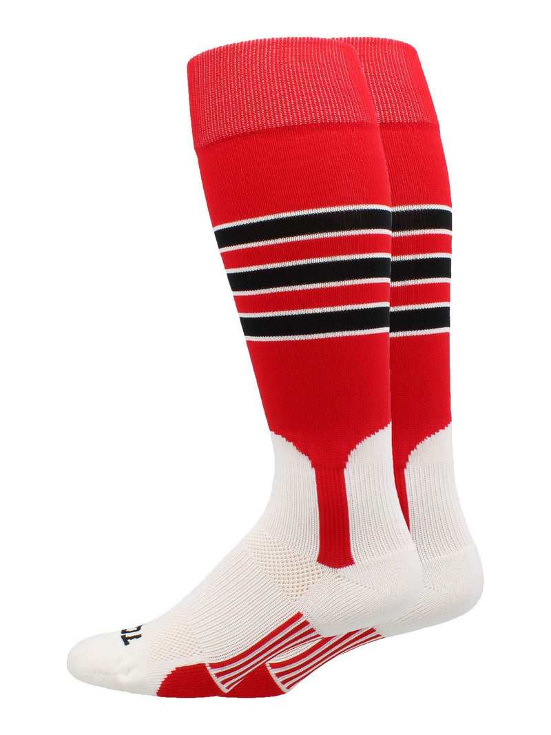[AUSTRALIA] - MadSportsStuff Baseball Stirrup Socks 3 Stripe with Featheredge Scarlet/Black/White Large 