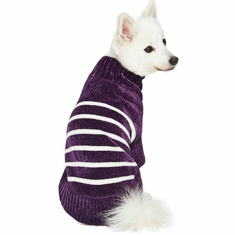 Blueberry Pet 7 Colors Cozy Soft Chenille Classy Striped Dog Sweaters 14 inch (Pack of 1) Dark Plum - BeesActive Australia