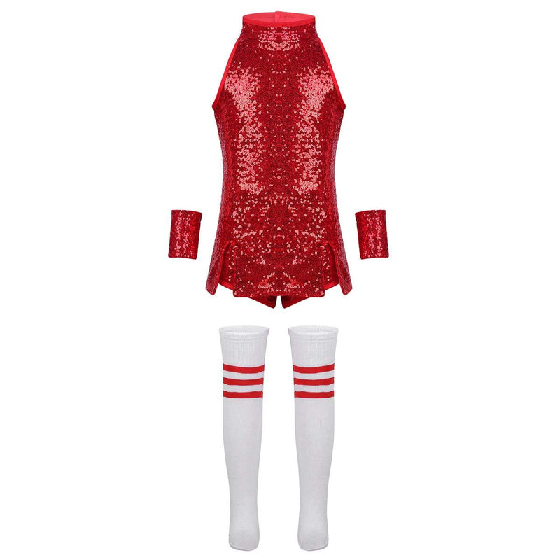 [AUSTRALIA] - YOOJIA Kids Girls Hip Hop Dance Performance Costume Hip-hop Jazz Dance Cheerleading Uniform Clothing Set Red 8 / 10 