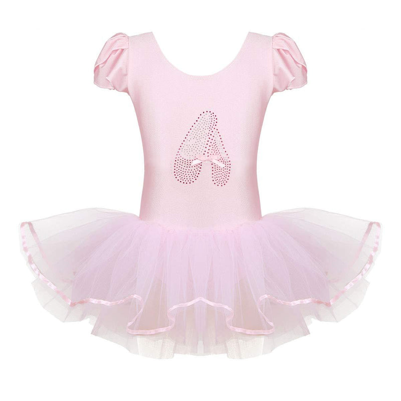 [AUSTRALIA] - inhzoy Girls Classic Shiny Ballerina Shoe Pattern Ruffled Cap Sleeves Gymnastic Leotard Mesh Tutu Dress Light Pink 5 / 6 