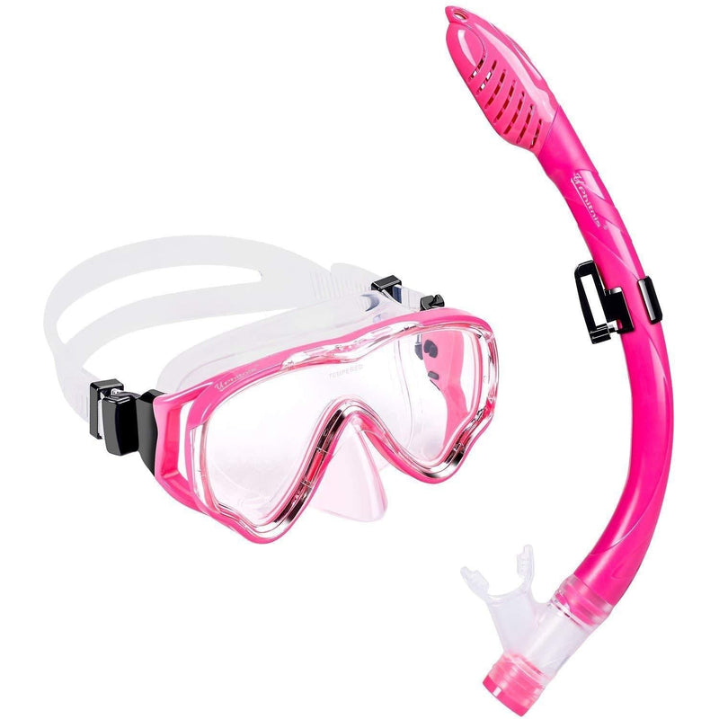 [AUSTRALIA] - UPhitnis Kids Snorkel Set - Dry Top Snorkel Mask with Big Eyes for Childs, Boys, Girls - Anti-Fog and Anti-Leak Snorkeling Mask and Snorkel for Children Age 4-12 Pink 