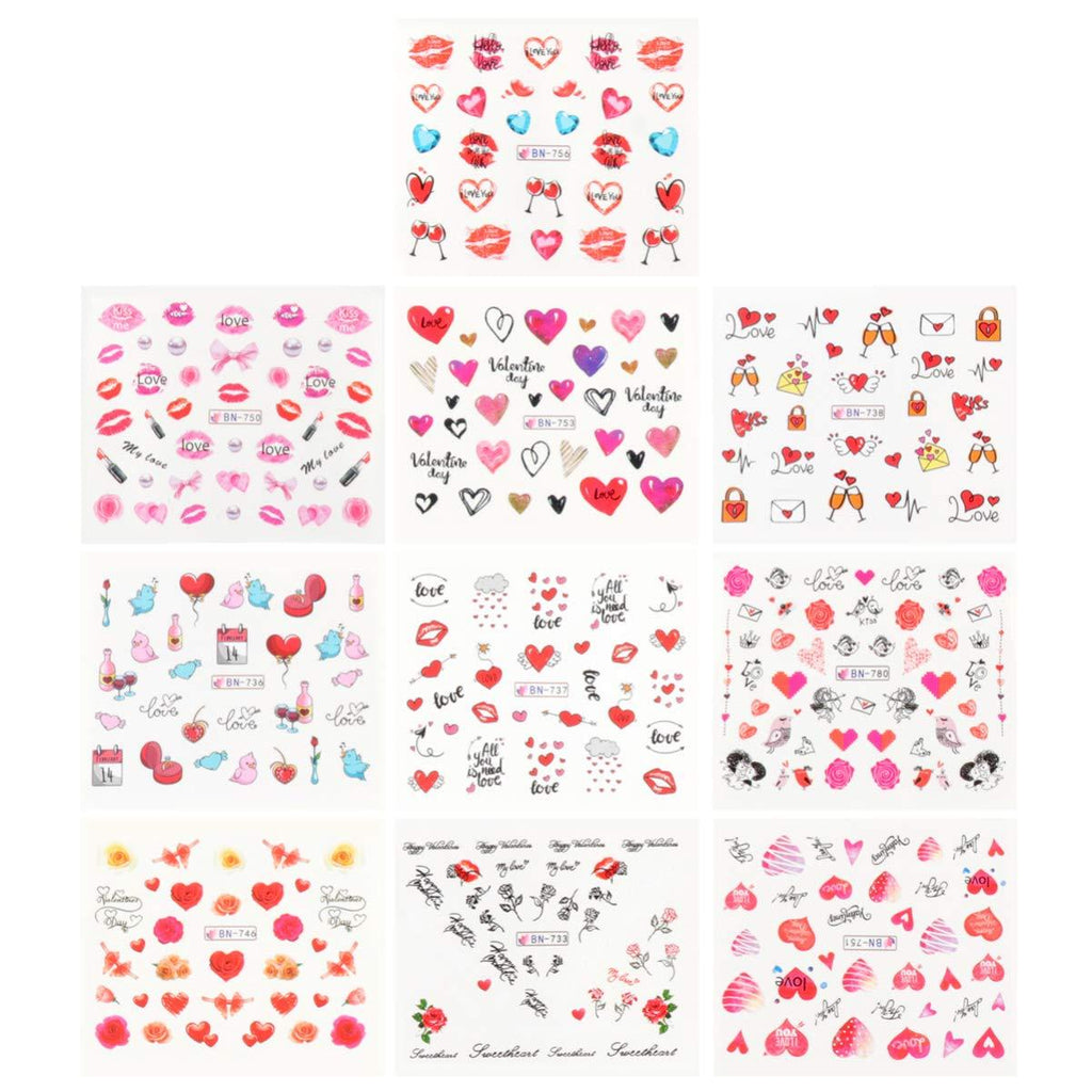 Lurrose 10 Sheets Valentine's Day Nail Sticker Love Heart Lips Nail Art Stamping Plates Kit Manicure Template for Girls Woman - BeesActive Australia