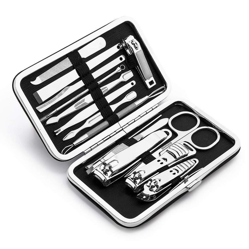 15PCS Stainless Steel Manicure & Pedicure Kits, Professional Facial, Cuticle and Nail Care, Perfect Gift for Women and Men with Luxurious Black Case. - BeesActive Australia