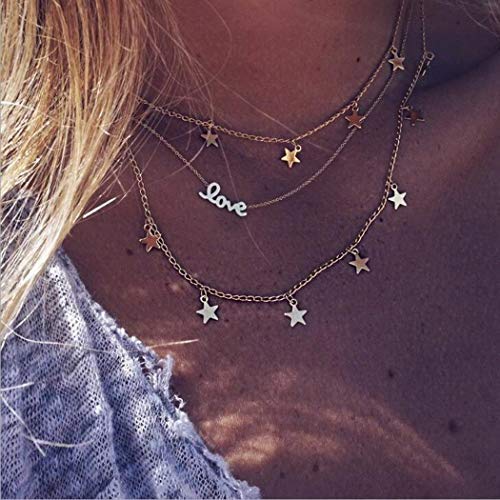 Jakawin Layered Necklace Jewelry with Stars and Love Star Necklace for Women and Girls NK008 - BeesActive Australia