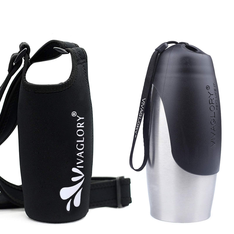 Vivaglory 25oz Stainless Steel Dog Bottle & Neoprene Bottle Carrier Combo, Great for Walking & Hiking with Dogs 25oz Bottle & Neoprene Sling Stainless Steel Bottle + Black - BeesActive Australia