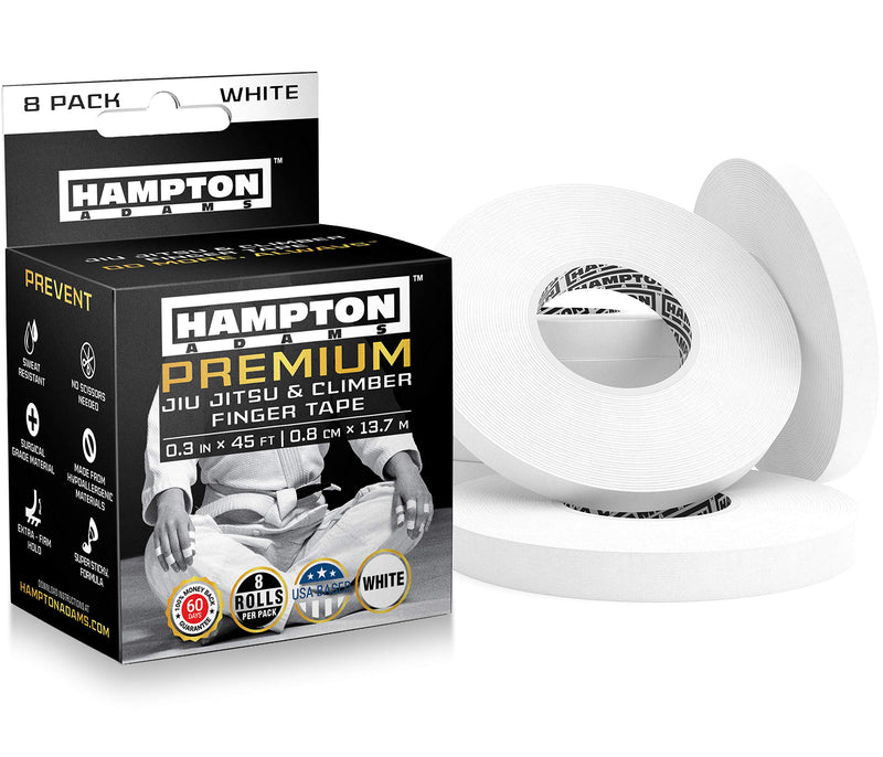 (8 Pack) White Finger Tape - Athletic Tape | 0.3” x 45 Feet - for Rock Climbing, BJJ Jiu Jitsu, Grappling, MMA, Crossfit and Martial Arts by Hampton Adams - BeesActive Australia