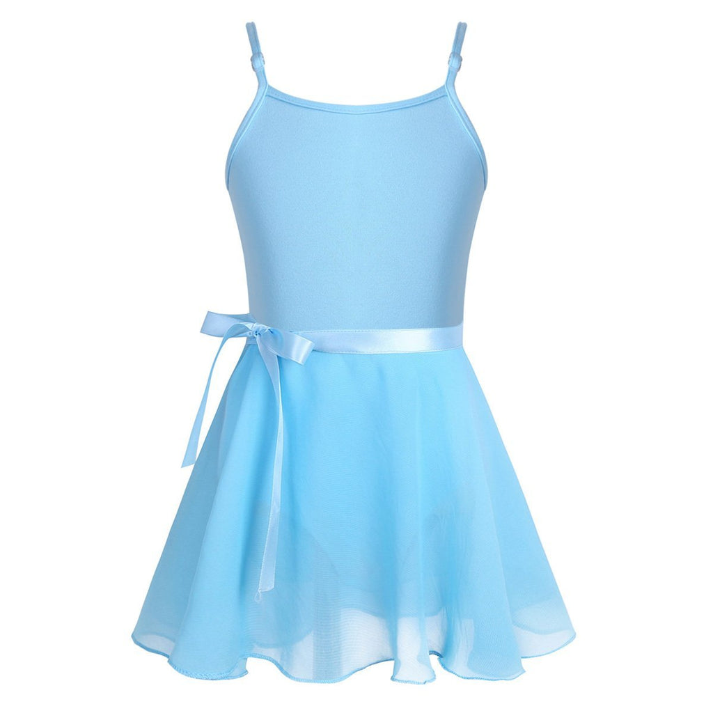 [AUSTRALIA] - MSemis Kids Girls Classic Camisole Leotard with Tutu Wrap Skirts Gymnastics Ballet Dance Dress Sky Blue 10-12 