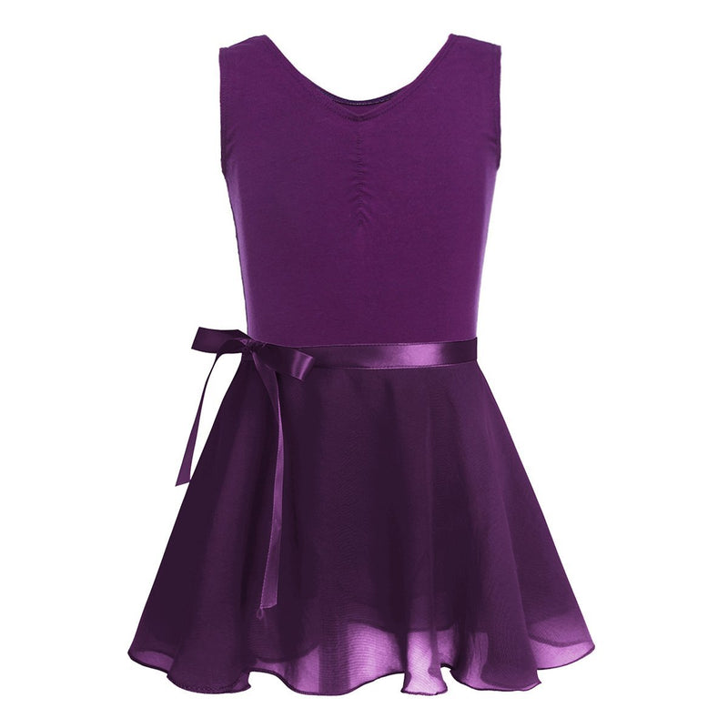 [AUSTRALIA] - MSemis Girls Ballet 2pcs Outfit Tank Top Camisole with Tutu Wrap Skirts Gymnastics Dance Dress Dark Purple 10-12 