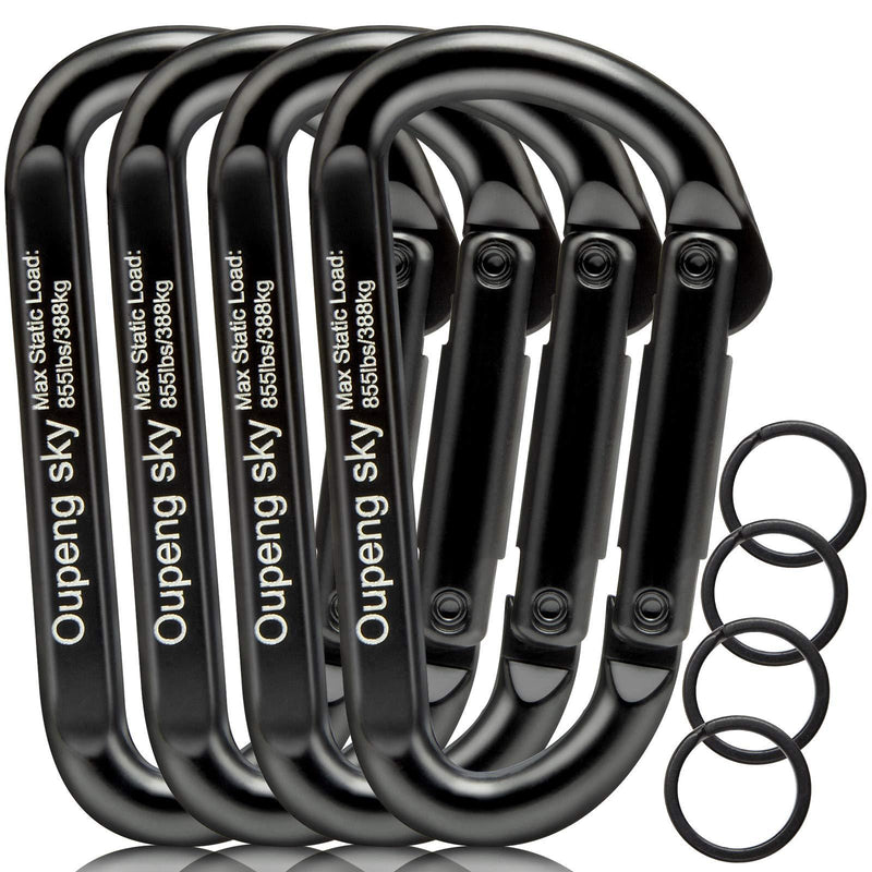 Carabiner Clip, 4 Pack, 855lbs，3" Iron Heavy Duty Caribeaners for Hammocks, Camping Accessories, Hiking, Keychains，Outdoors and Gym etc, Small Carabiners for Dog Leash, Harness and Key Ring, Black - BeesActive Australia