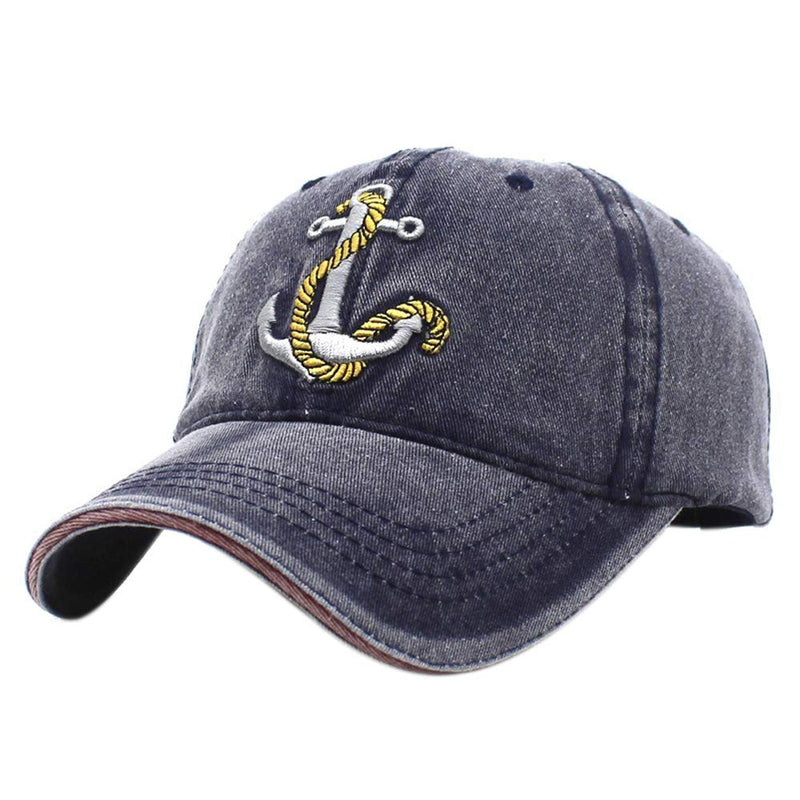 XRDSS Anchor Embroidered Cotton Washed Dad Hat Distressed Retro Baseball Hat Navy - BeesActive Australia