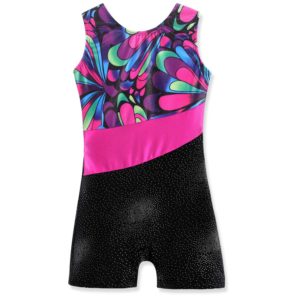 Leotards for Girls Gymnastics with Shorts Sparkle Butterfly Flowers Pattern Sleeveless Biketards Hotpink Black Assorted Colors 5-6 Years - BeesActive Australia