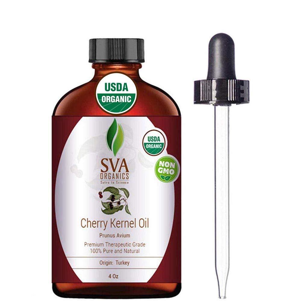 SVA Organics Cherry Kernel Oil Organic USDA 4 Oz Pure Natural Cold Pressed Undiluted Carrier Oil for Face, Skin, Hair, Nails Care, Foot & Body Massage - BeesActive Australia