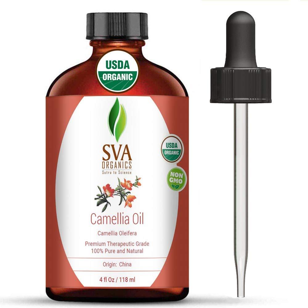 SVA Organics Camellia Oil Organic USDA 4 Oz Pure Natural Cold Pressed Carrier Oil for Skin Care, Hair, Face Cleanser, Shampoo - BeesActive Australia