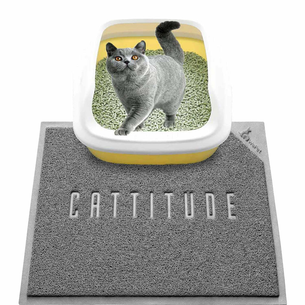 WePet Cat Litter Mat Jumbo, Kitty Litter Trapping Mess Mat, Medium Size, 24 x 22 Inch, Premium Durable Soft PVC Rug, No Phthalate, Urine Waterproof, Scatter Control, Litter Box Pad #03 Grey CATTITUDE.. - BeesActive Australia