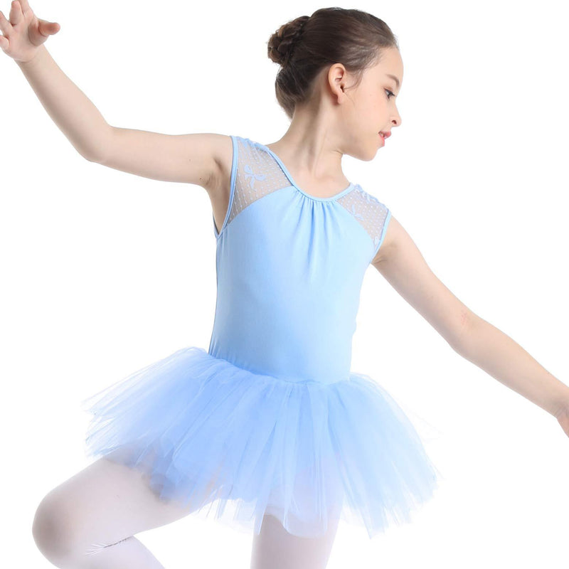 [AUSTRALIA] - ranrann Kids Girls Lace Splice Ballet Dance Leotard Gymnastic Tutu Dress Ballerina Performance Uniform Sky Blue 8 / 10 