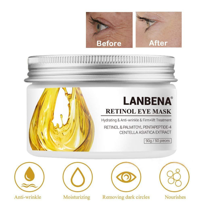 Eye Mask Sheet Hyaluronic Acid Eye Serum Patches Vitamin C Pad for Reduces Dark Circles Bags and Eye Lines Repair Skin Nourish Firming Anti-Wrinkle + Anti-aging (90 g/50 pieces) (Gold) Gold - BeesActive Australia