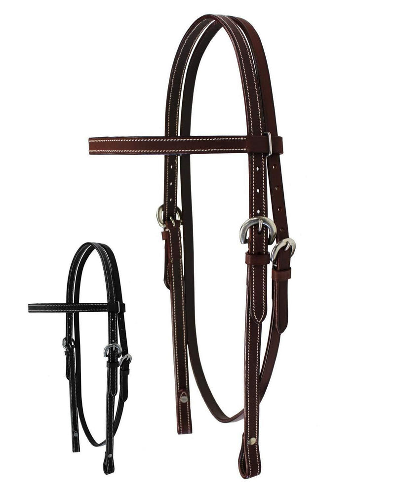 [AUSTRALIA] - Tahoe Double Stitched Leather Browband Western Headstall Full Horse, Miniature and Pony sizes Medium Oil 