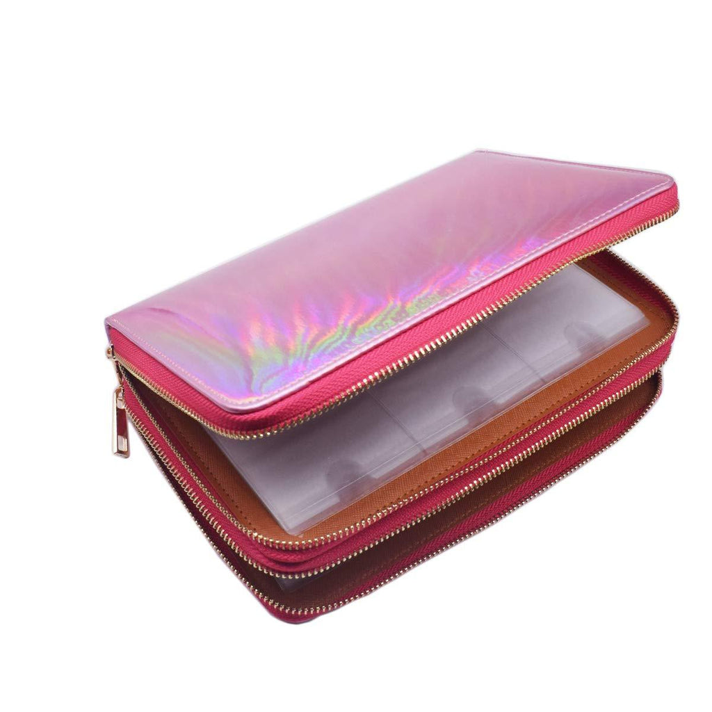 216 Slots Nail Stamping Plate Case Holographic Nail Art Image Holder Rainbow Laser Design Round Square Rectangular Nail Art Plate Organizer (Pink) Pink - BeesActive Australia