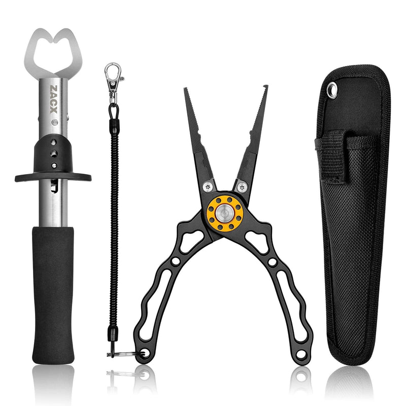 ZACX Fishing Pliers, Fish Lip Gripper Upgraded Muti-Function Fishing Pliers Hook Remover Split Ring,Fly Fishing Tools Set,Ice Fishing,Fishing Gear,Fishing Gifts for Men (Package B) - BeesActive Australia
