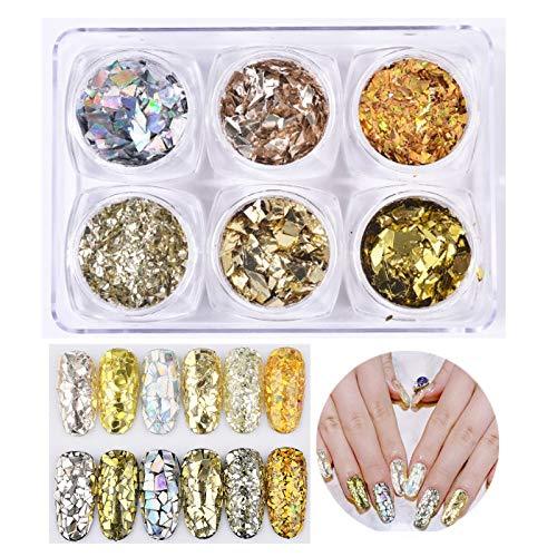 3 Case(18pots) Gold Silver Irregular Aluminum Foil Paper Nail Art Sticker Set 3D Glitter DIY Manicure UV Gel Polish Nail Sequins Decoration Tools - BeesActive Australia